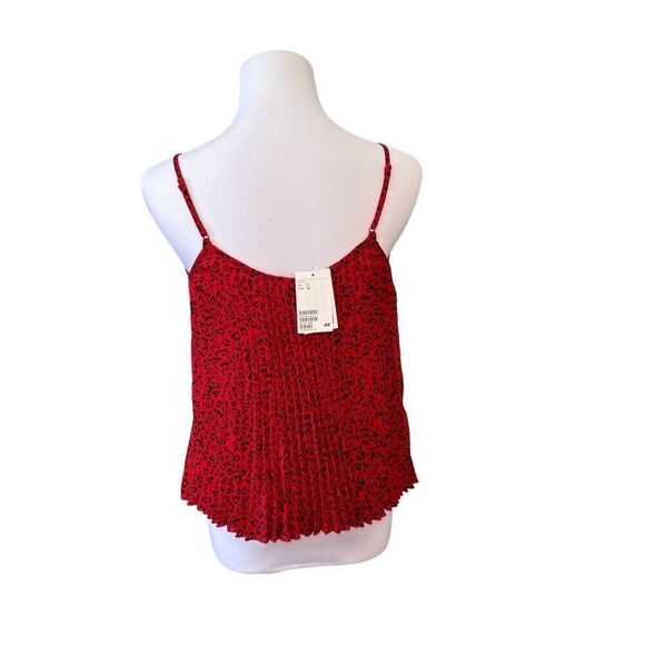 Focused H & M Red Cheetah Animal Print‎ Pleated Cami Adjustable Straps Top 0 NWT - Picture 3 of 8